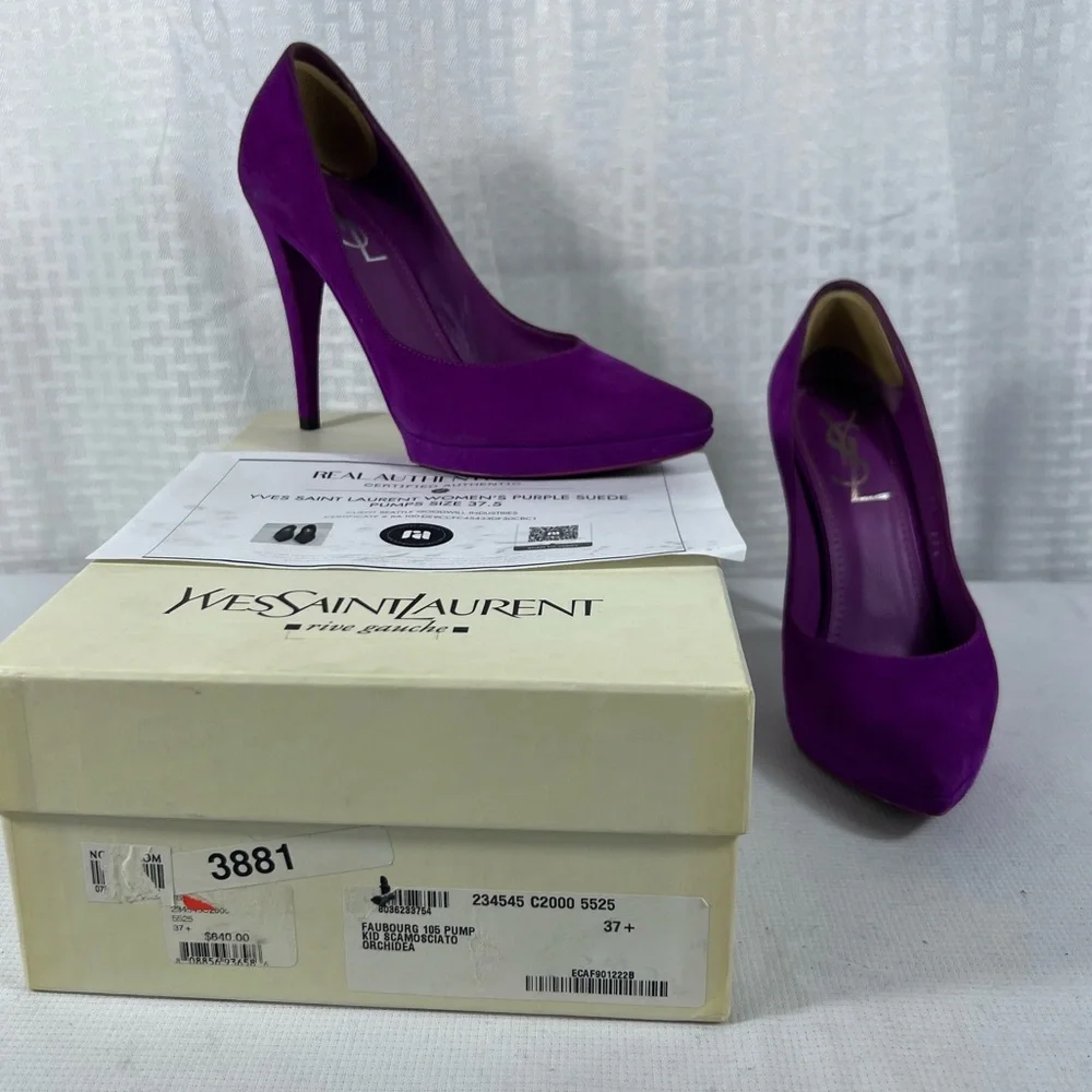 Yves Saint Laurent Rive Gauche Purple Suede Platform Pumps EU 37.5